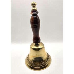 VTG. Design Large 10 inch Brass Captain's LOUD Nautical Bell with Wood Handle